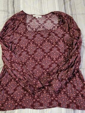 LOFT Plum Floral-Print Long Sleeve Tee
